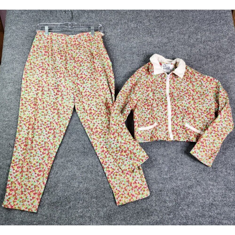 Vintage Lilly Pulitzer Floral Full Zip White Collar Jacket MP & Pants 12P SET